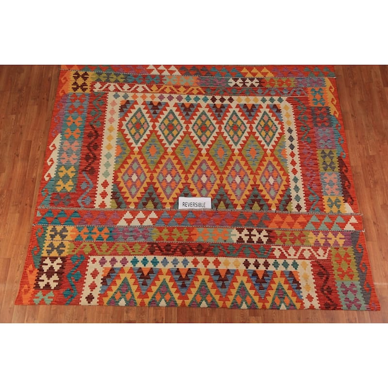 Kilim Oriental Area Rug Hand-Woven Wool Carpet - 8'2" x 9'8"