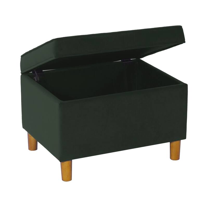 Fero Storage Ottoman, 24in Rectangular Hinged Lid, Forest Green Velvet