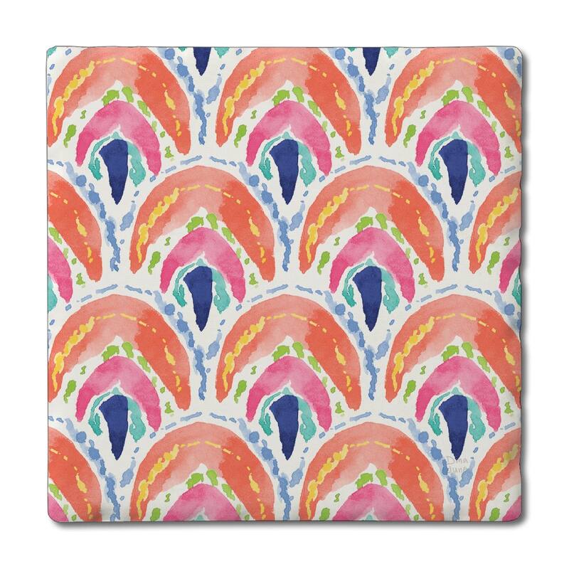 Boho Sea 4 Pack Absorbent Stone Coasters with Cork Backing 4" Square Made in The USA Absorbent Wipes Clean - Multi