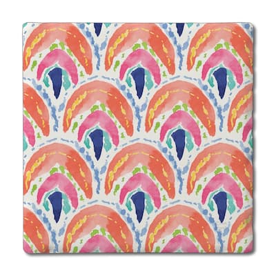 Boho Sea 4 Pack Absorbent Stone Coasters with Cork Backing 4" Square Made in The USA Absorbent Wipes Clean