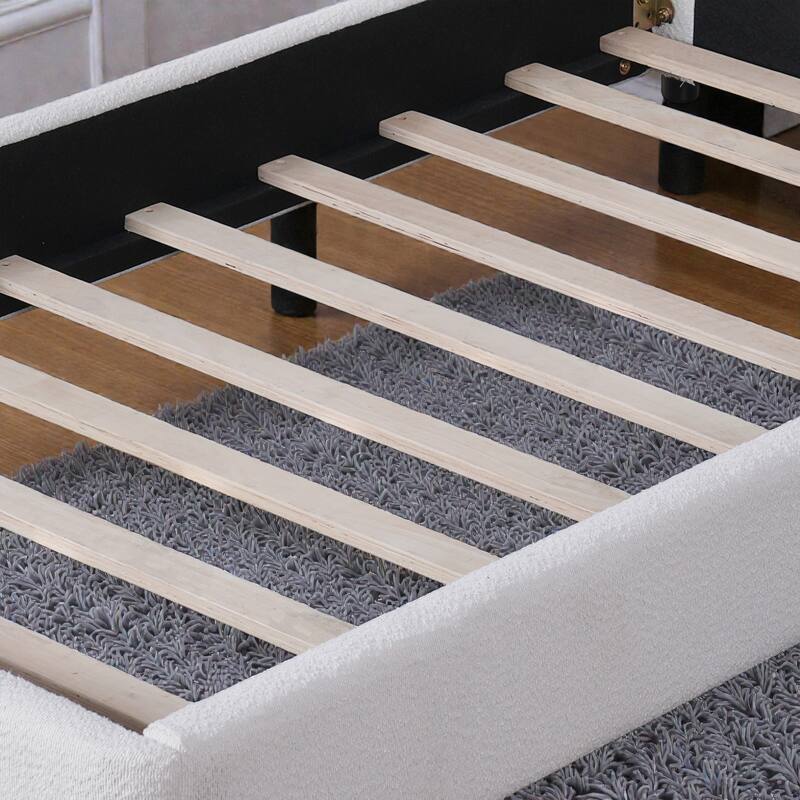 Twin/Queen/King Boucle Upholstered Bed Frame with Curved Half-Round Headboard, Platform Design, No Box Spring Needed