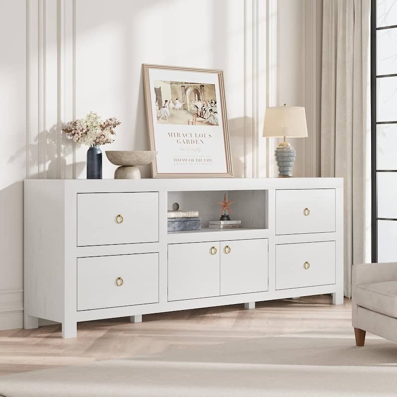 Farmhouse TV Stand Entertainment Center with 6 Storage Drawers for 75/80 Inch TV - N/A