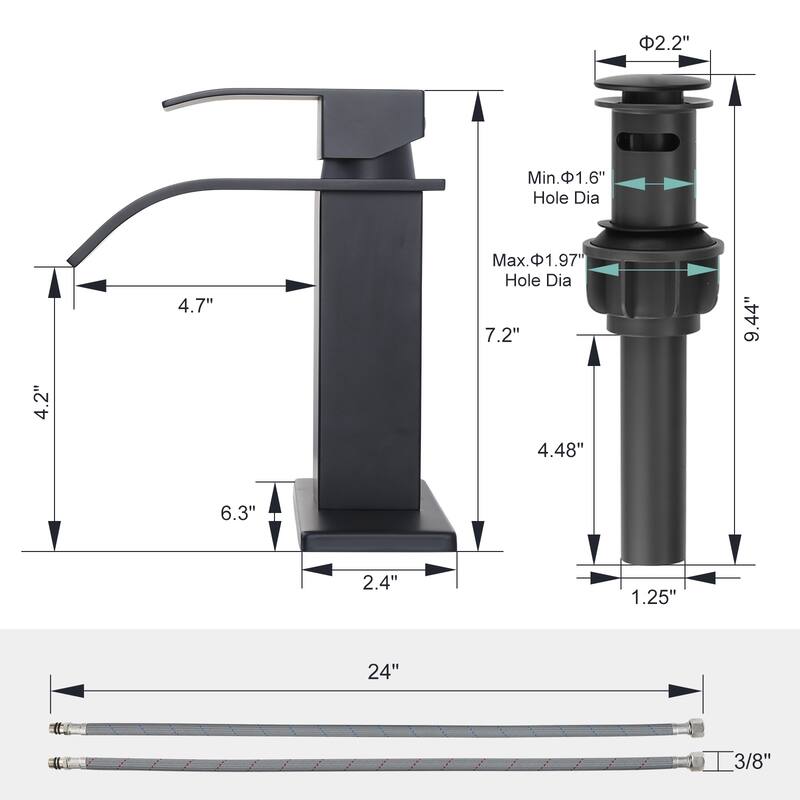 WOWOW Single Handle Waterfall Bathroom Faucet with Pop-Up Drain