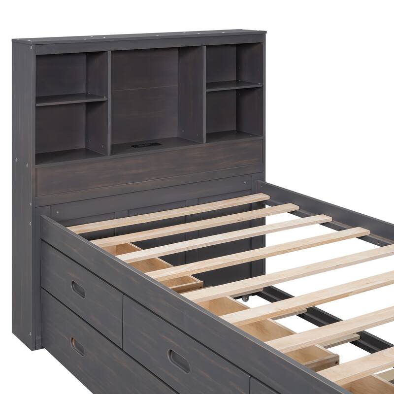 platform bed with Storage Headboard