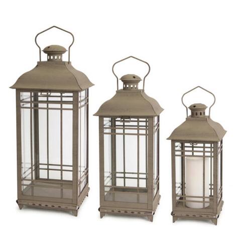 Set of 3 Antique Mission Style Glass Pillar Candle Lanterns 20"