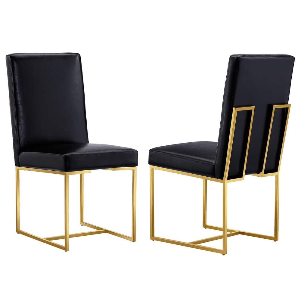 Leather Upholstered dining Chairs with Metal Polished Legs