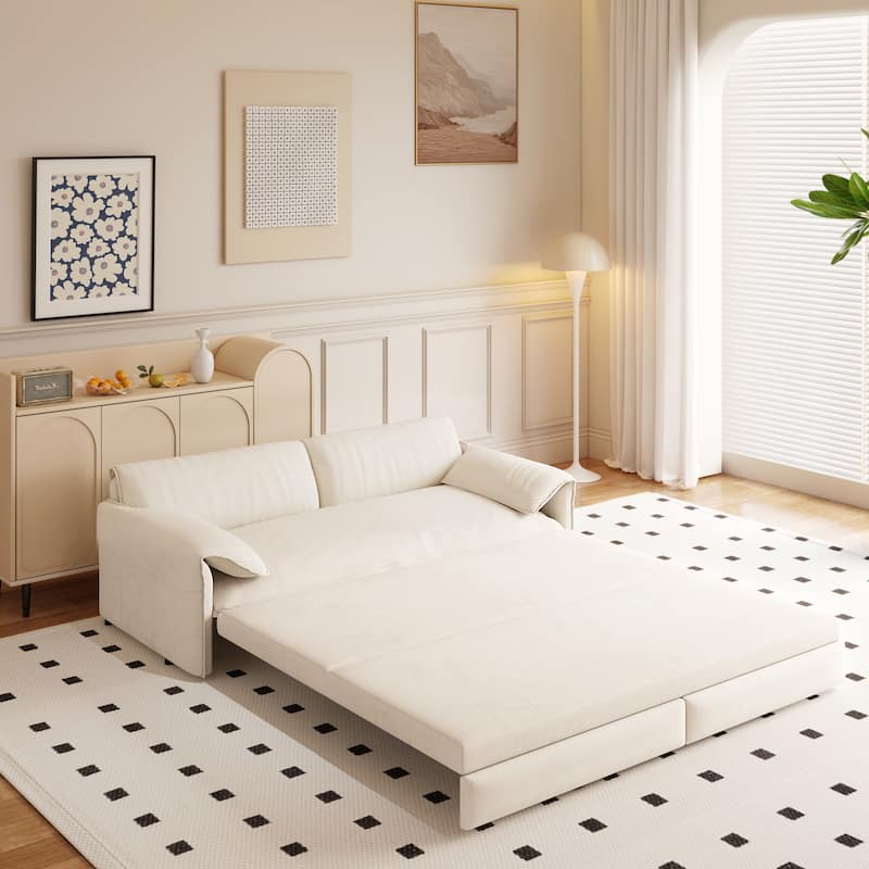 66" Queen Pull Out Sofa Bed, 3-in-1 Convertible Sleeper Sofa with Side Storage,Multi-Functional Velvet Loveseat Bed