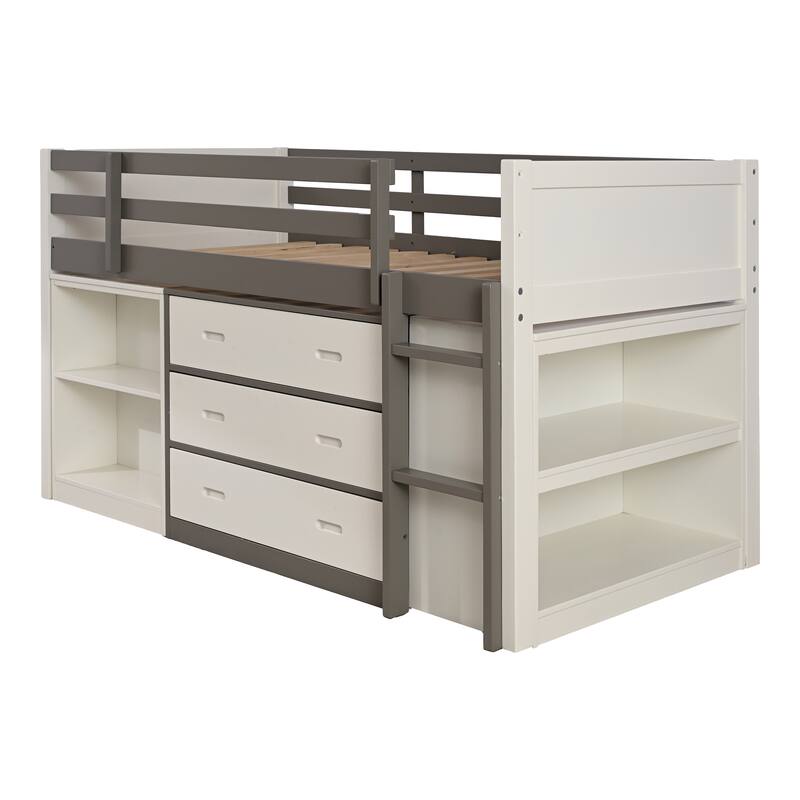 Furniture of America Cali Modern White Modular Twin Loft Bed with Nesting Desk, 3-Drawer Cabinet and Open Shelf