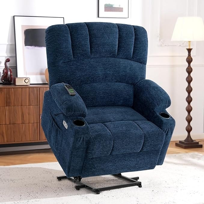 MCombo Power Lift Recliner Chair with Massage and Heat for Big Elderly People, Fabric R7092 (Large-Wide)