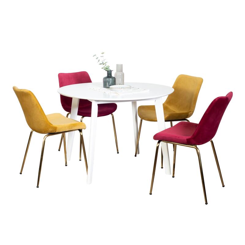 Modern Dining Set with Round Table & Velvet Upholstered Chairs