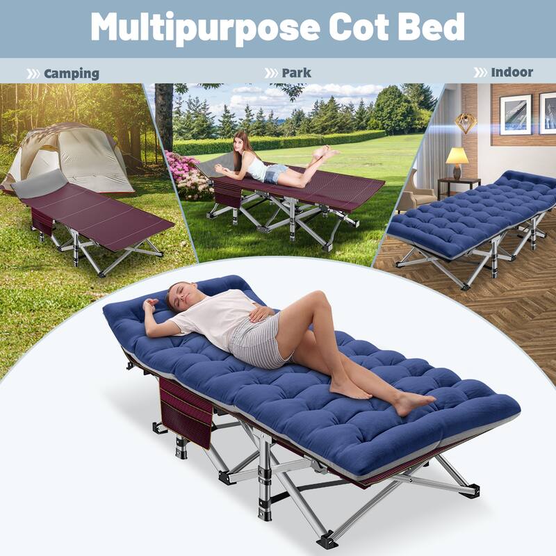 DoCred Folding Camping Cot W/Mat for Adults, Travel Bed with Carry Bag