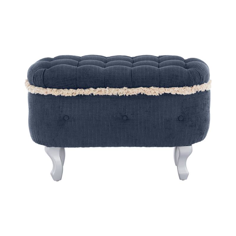 Button-Tufted Storage Bench, Small Upholstered End-of-Bed Ottoman with Fringe, Multi-Use Window & Shoe Cabinet Bench