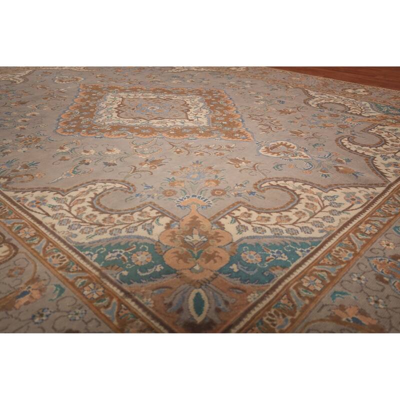 Gray Tabriz Persian Vintage Area Rug Handmade Wool Carpet - 9'6" x 12'9"