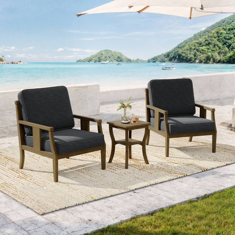 Wood Patio Bistro Set with Water-Resistant Cushions(Set of 3)