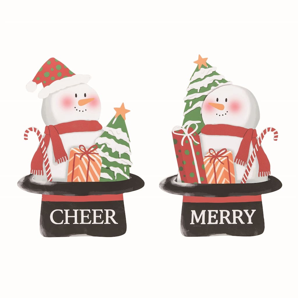 Transpac MDF Shaped Snowman Decor Set of 2 Christmas Home Decorations - Multicolor