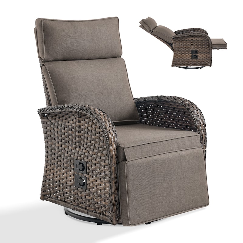 Meyreso 2-Piece Wicker Swivel Reclining Chaise Lounge with Adjustable Backrest & Footrest
