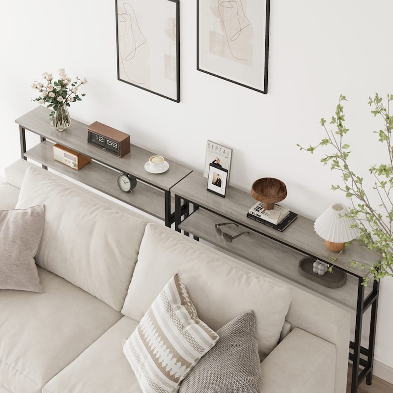 Narrow Console Table 2-Tier Sofa Table with Adjustable Shelf