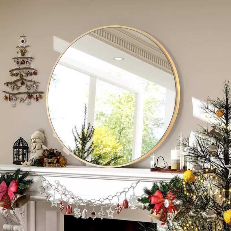Modern Bathroom Wall Mounted Round Vanity Mirror - 24x24 - Brushed Gold