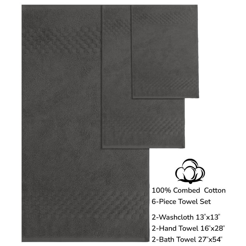 Feather and Stitch NY 650 GSM Premium Cotton 6 Piece Towel Set Super Absorbent Quick Dry Spa Quality