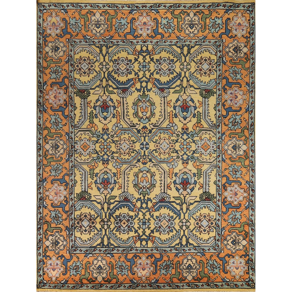 Yellow Oushak Indian Area Rug Hand-Knotted Wool Carpet - 9'1"x 11'9"