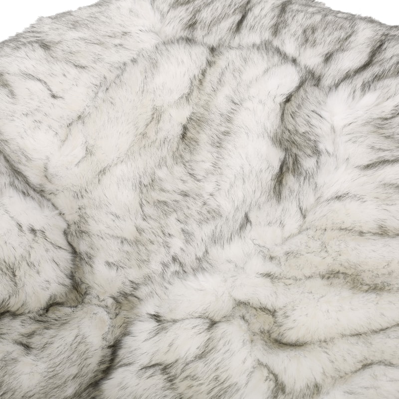 Negar 5 Foot Rounded Short Faux Fur Bean Bag, White and Gray