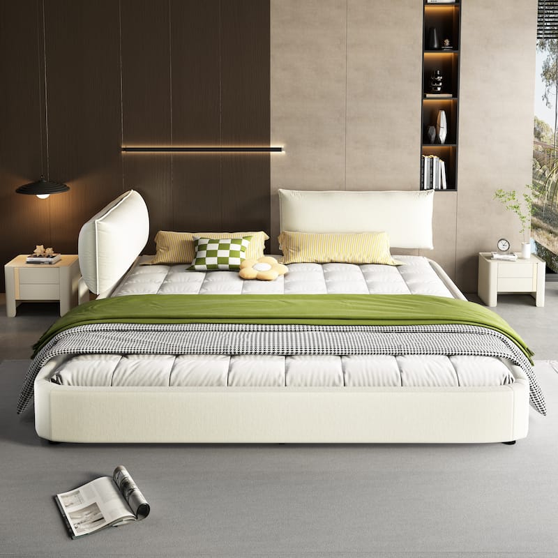 King Size Cloud Bed Frame with Movable Headboard, Chenille Upholstered & No Box Spring Needed