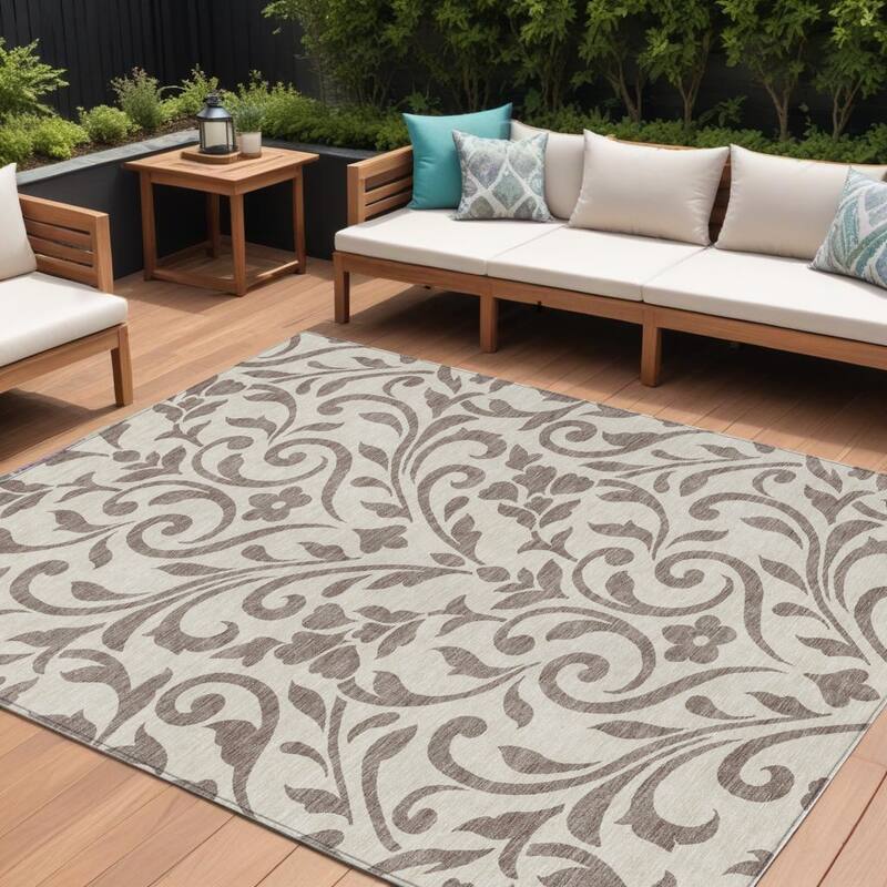 HomeRoots Floral Transitional Rectangle Outdoor Rug - 9' X 12'