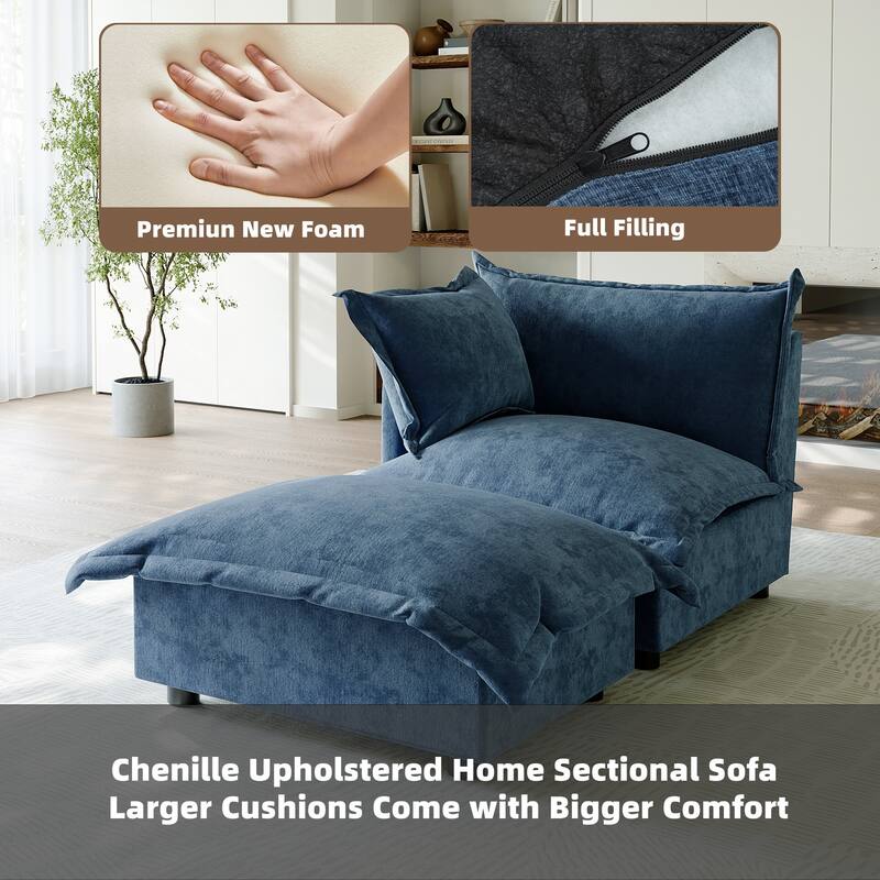 Casual 40"W Oversized Soft Comfy Cloud Chenille Chaise Lounge with Ottoman