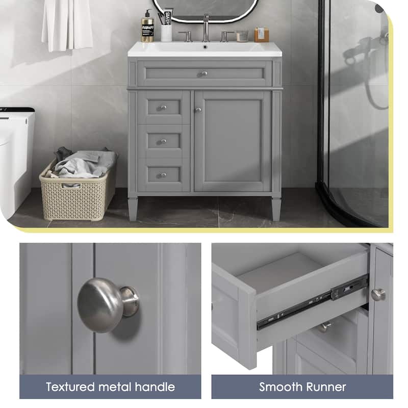 30/36 inches Freestanding Bathroom Vanity Set with Integrated Sink and Drawers