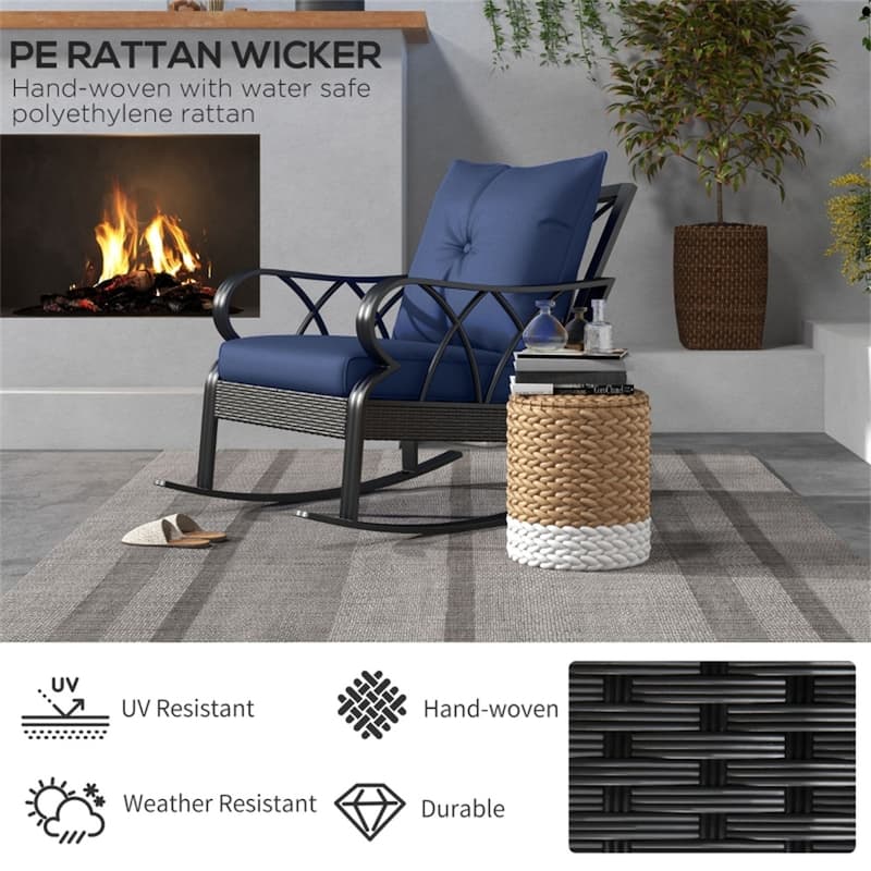 Aluminum Rattan Rocking Chair with Cushions Weather Resistant