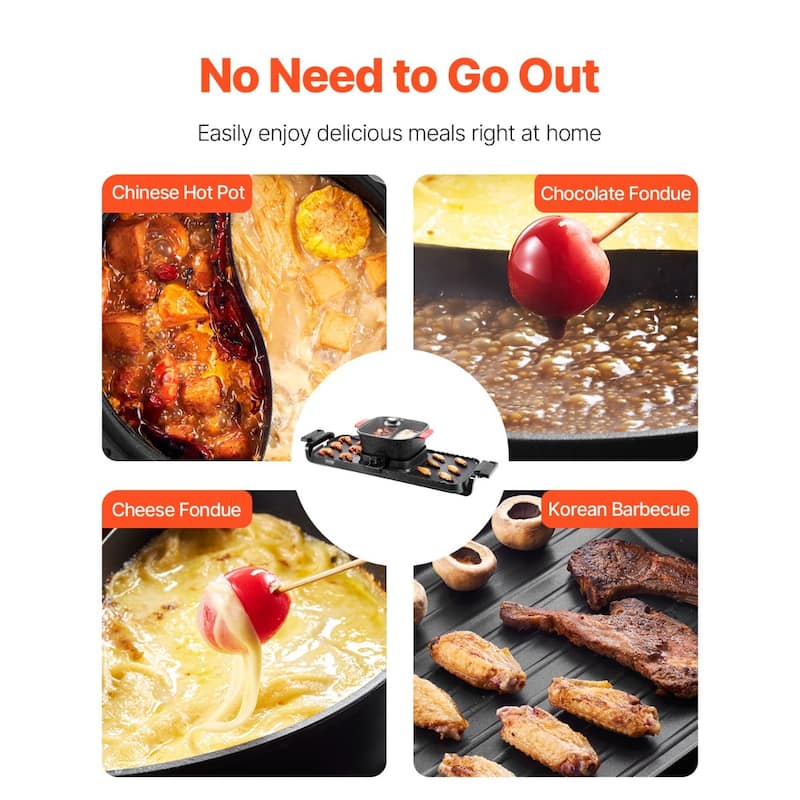 Black 2300W Electric Hot Pot and Grill Combo Non-Stick Surface and Dual Temperature Control - 30.31 x 11.1 x 7.8 in