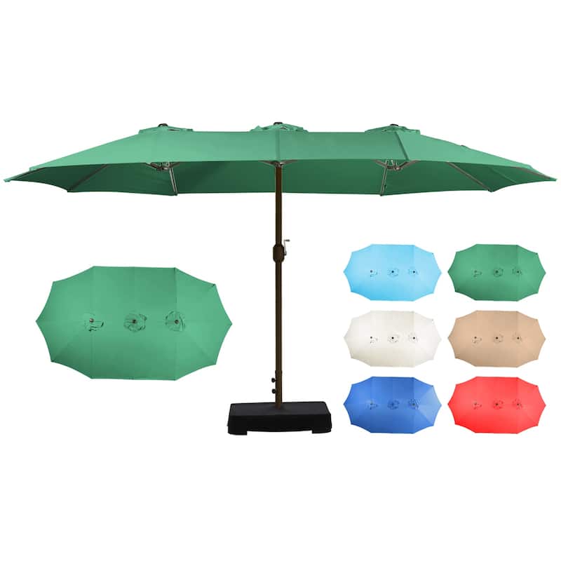 Aoodor 15ft Outdoor Double Sided Market Patio Umbrella with Base Stand