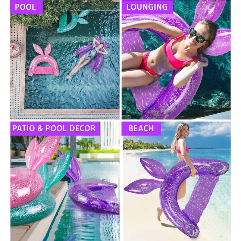 POZA Inflatable Pool Float Chair Filled with Sparkle Confetti - Purple - 48″Lx38″Wx28″H