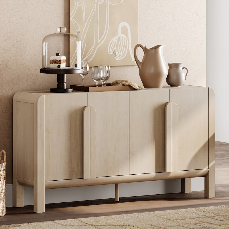 WAMPAT Mid-Century 63" Wood SideboardWAMPAT Buffet Cabinet With Storage, Modern Credenza With Doors And Adjustable Shelves
