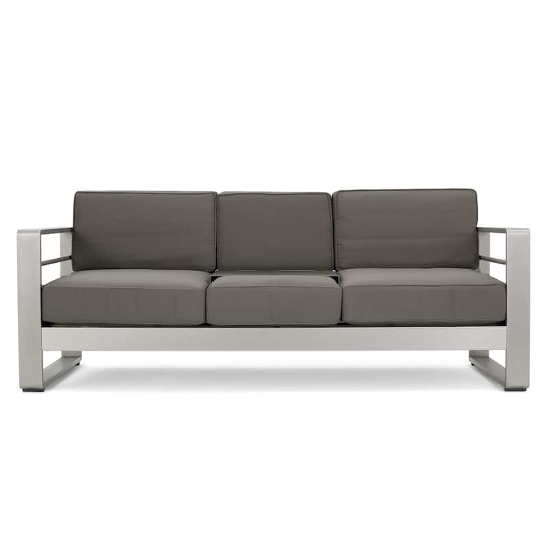 Cape Coral Outdoor Cushioned Aluminum Sofa with Tray by Christopher Knight Home