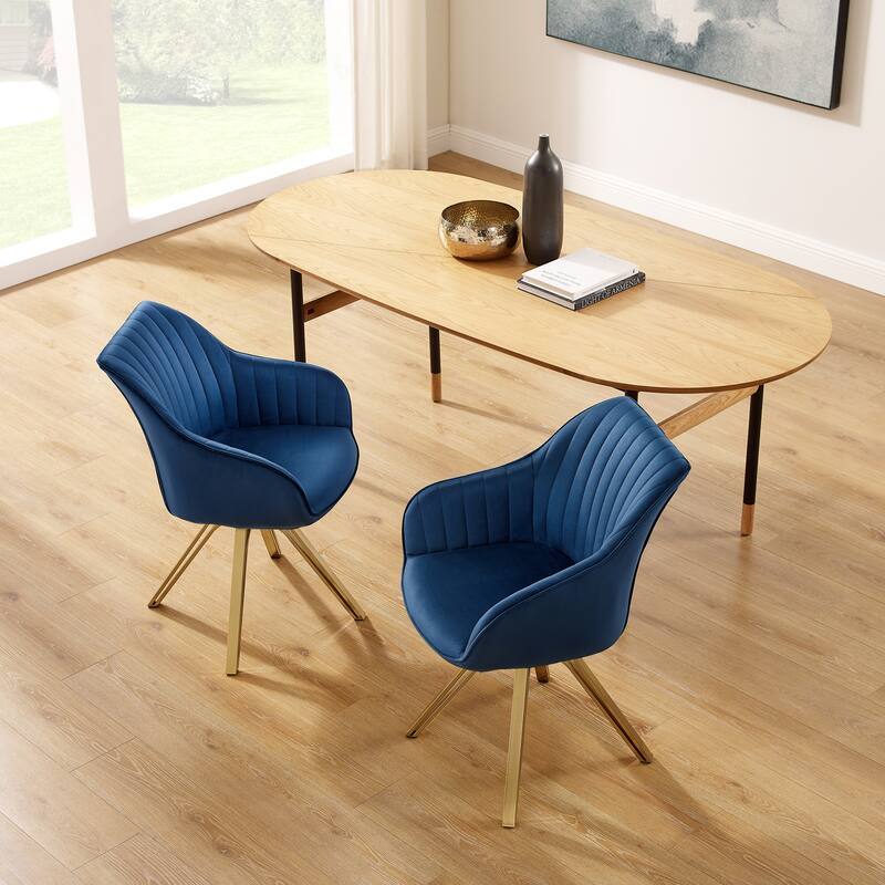 Art Leon Set of 2 Velvet Swivel Dining Chair with Golden Legs
