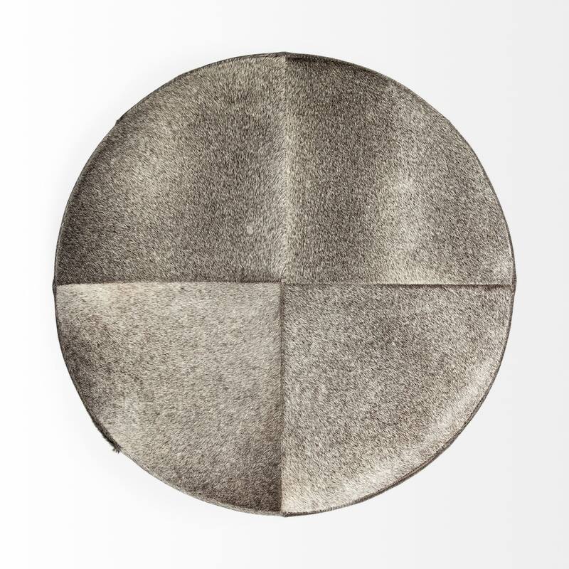 Zahavi Gray Hair-On-Hide w/ Gold Metal Base 36" Round Ottoman