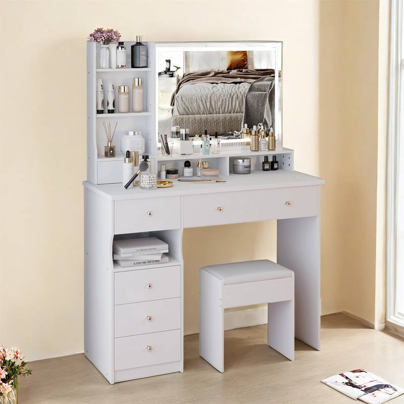 41" Large Left-Side Vanity Set with LED Mirror and Storage