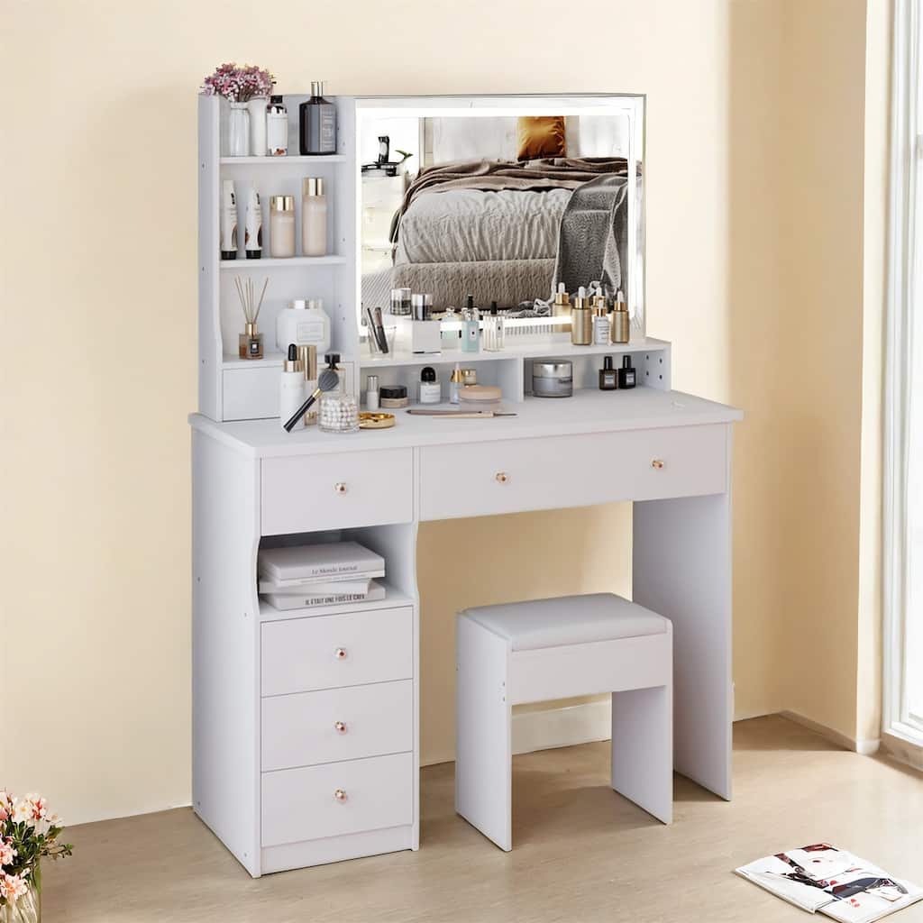41" Large Left-Side Vanity Set with LED Mirror and Storage