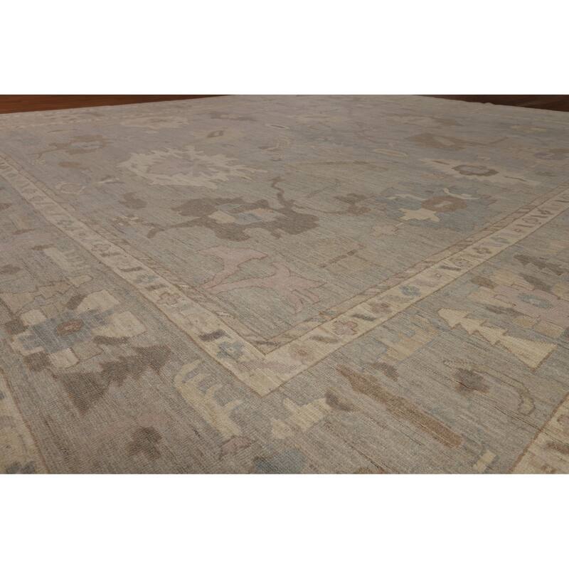 Vegetable Dye Floral Oushak Turkish Rug Handmade Wool Carpet - 9'10"x 14'3"