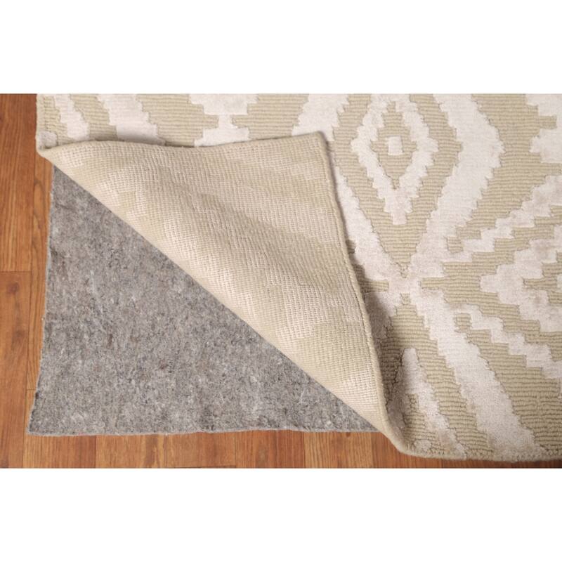 Beige Geometric Nepalese Oriental Area Rug Handmade Wool Carpet - 6'1" x 8'11"