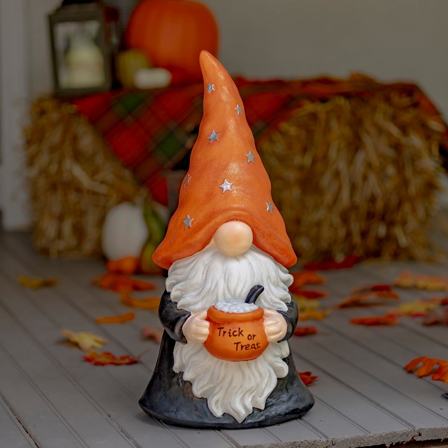 Halloween Gnome Wizard with Cauldron and Orange Hat - Bed Bath