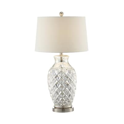 30 Inch Table Lamp with Diamond Textured Base, Set of 2, Glass, Clear