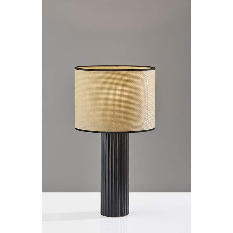 Ceramic Table Lamp with Beige Fabric Drum Shade Rotary Switch