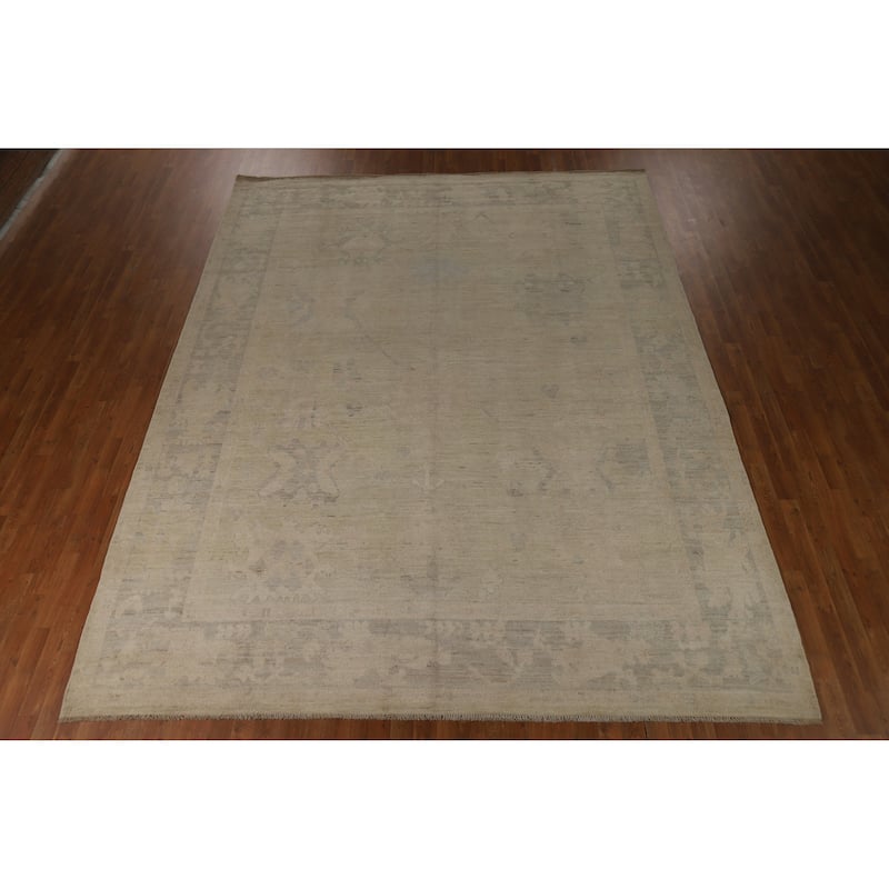 Hand Knotted Oriental 100% Wool Carpet Transitional All-Over Beige & Ivories Oushak Area Rug - 11' 11'' X 9' 5''
