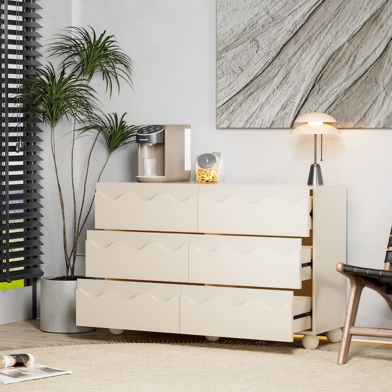 Wave Front 6 Drawers Dresser Handle-Free Modern Storage Cabinet
