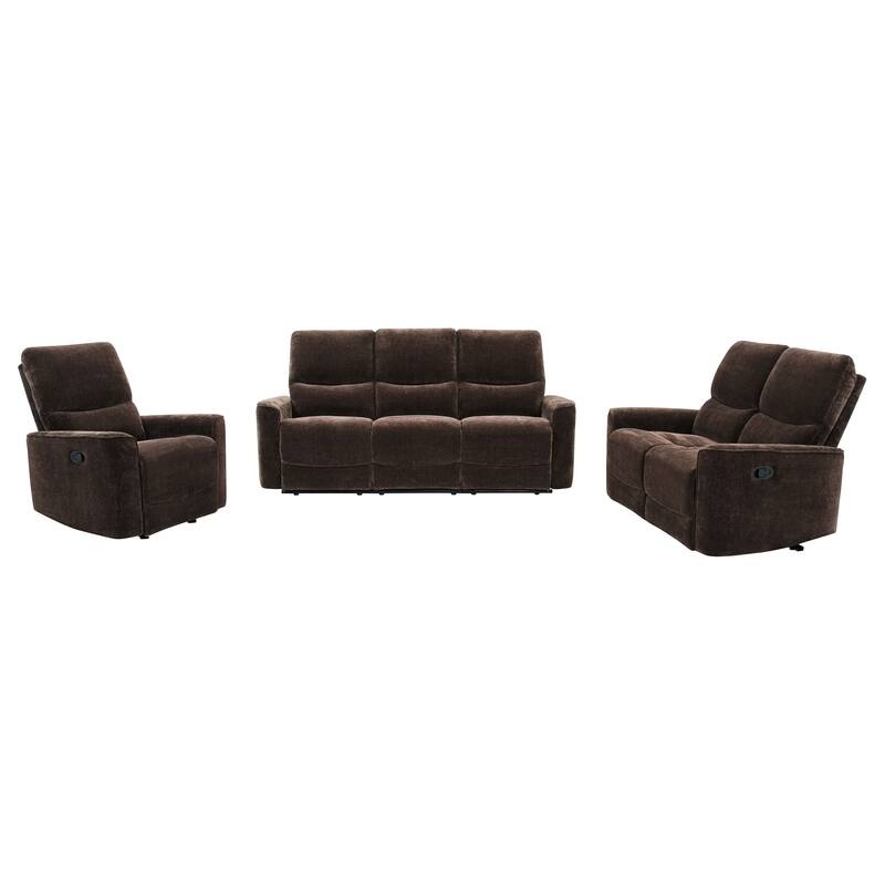 Navarro Upholstered Reclining Sofa Set - Dark Brown - 3 Piece