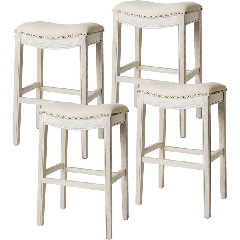 Maven Lane 31" Adrien Saddle Kitchen Bar Height Stool - N/A - Set of 4 - White Oak