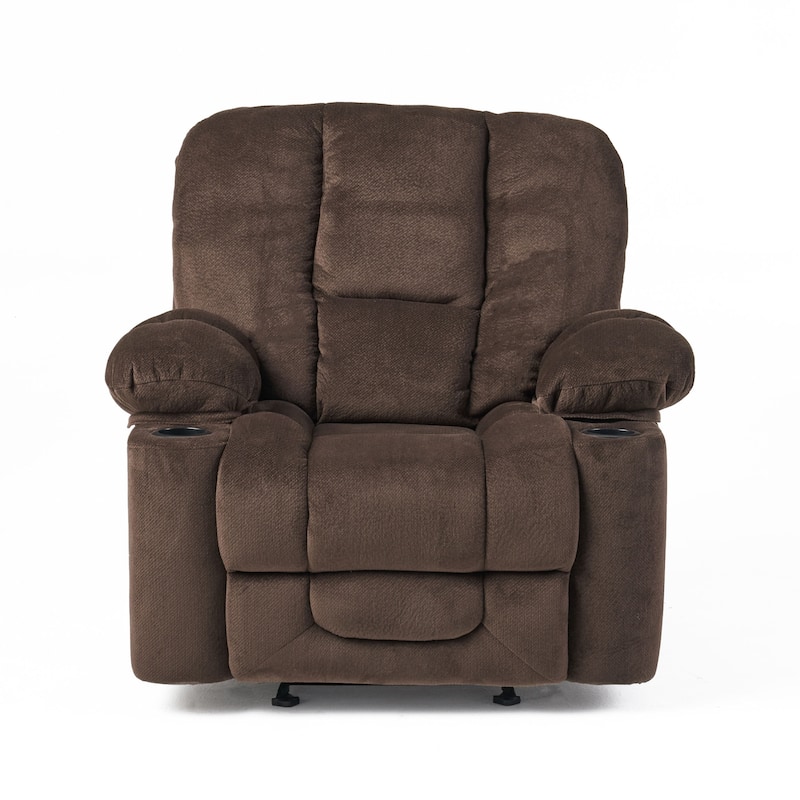 Brown Elegant Fabric Manual Recliner Chair with Dual Cup Holders, Spacious Dimensions for Max Comfort