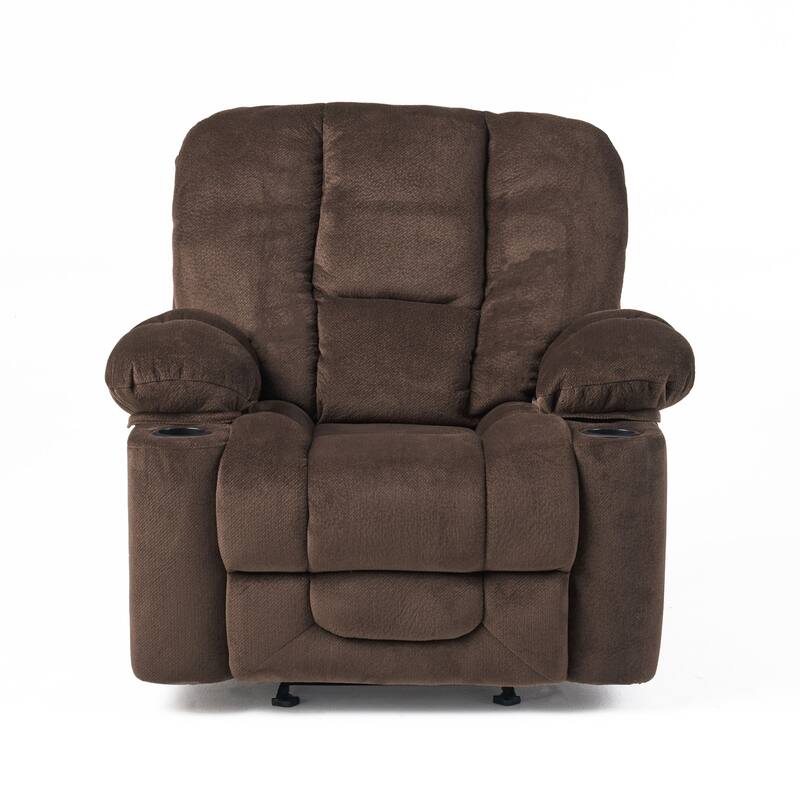 Brown Elegant Fabric Manual Recliner Chair with Dual Cup Holders, Spacious Dimensions for Maximum Comfort